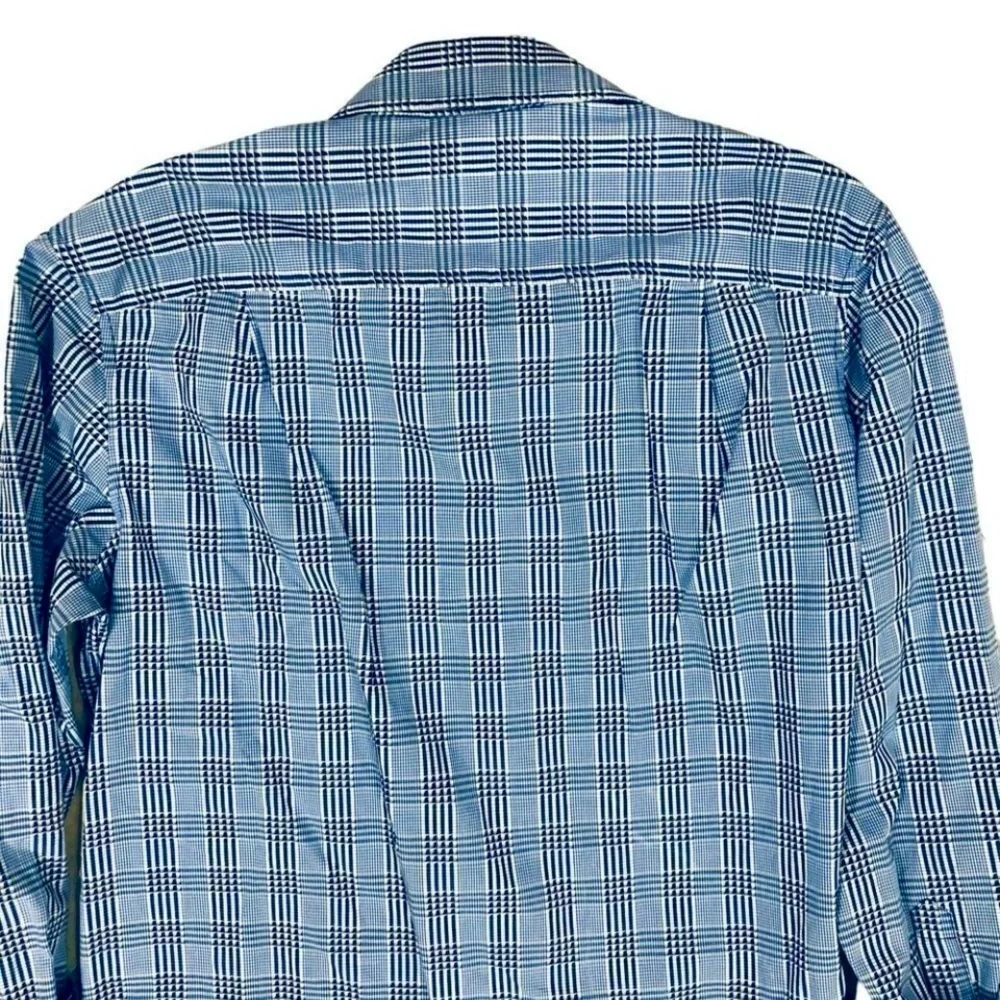 Tasso Elba Blue Plaid Buttons Down Long Sleeve Flip Cuff Sz M (15-151/2) Shirt